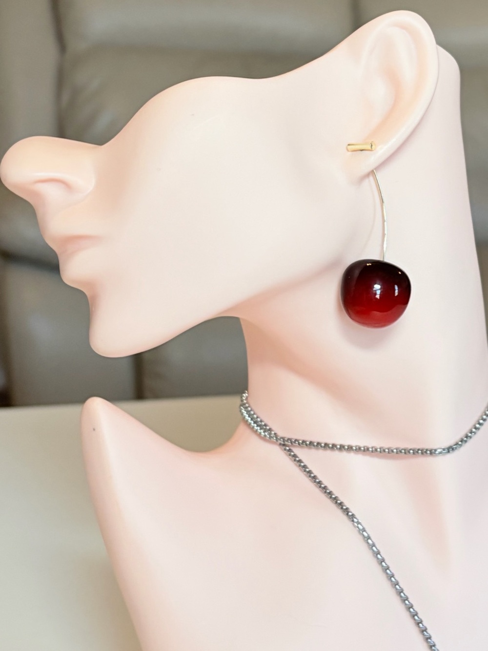 Elegant Red Cherry Drop Earrings.